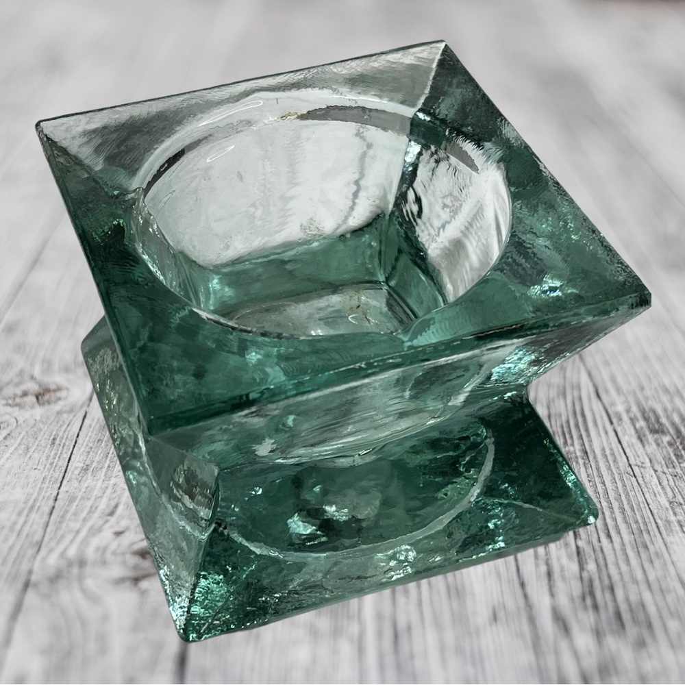 Vintage Vidrios San Miguel Green Recycled Glass Pillar Candle Holder